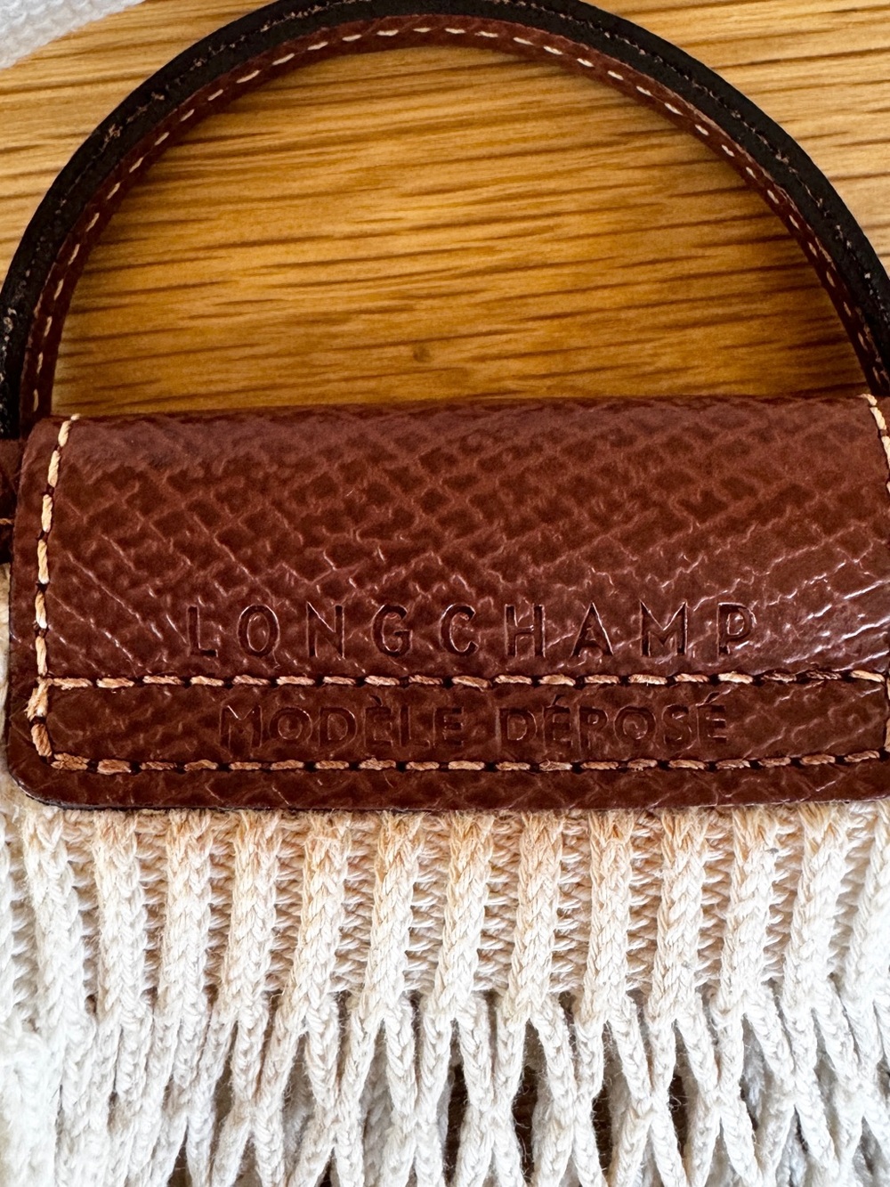 Longchamp Le Pliage Filet Mini Bag with Brown Leather Trim | White - Picture 6 of 8